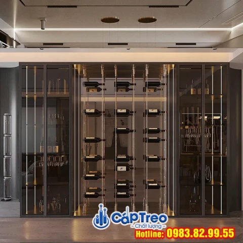 Kệ Trưng Bày Rượu Vang Cáp Treo Hiện đại