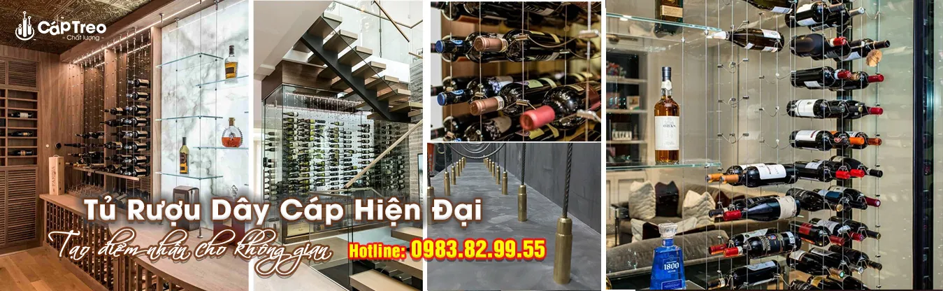 Kệ treo rượu dây cáp cao cấp