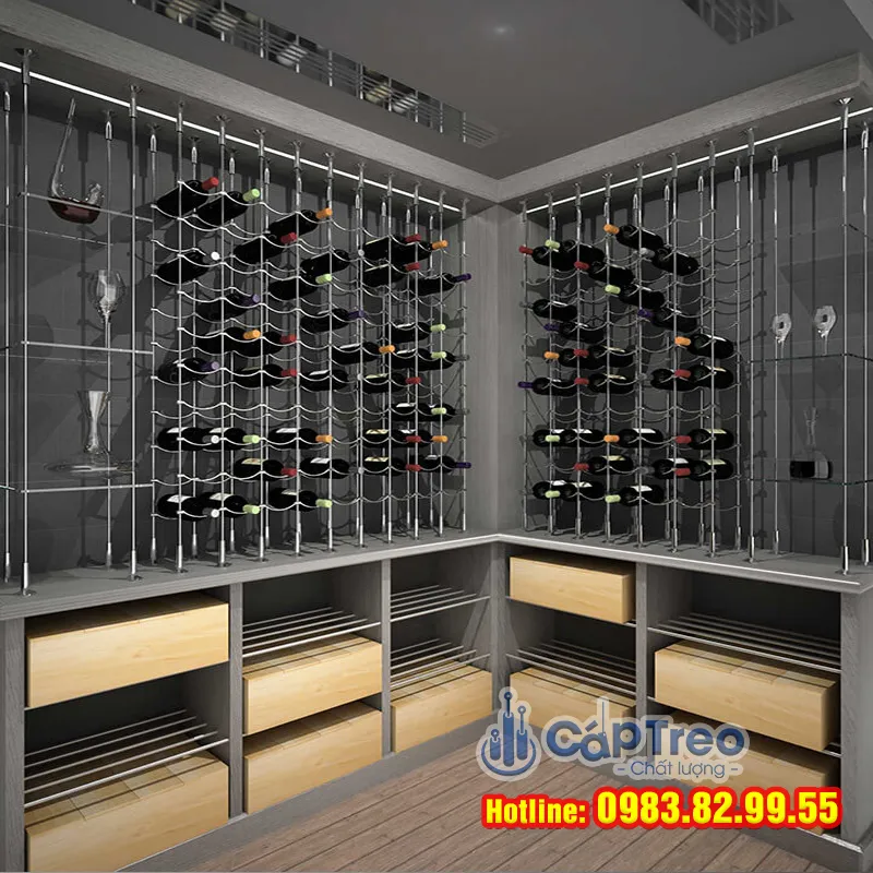 Kệ Treo Rượu Dây Cáp